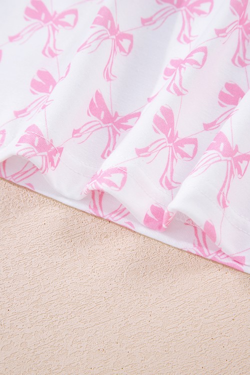 Pink Bow Print Long Sleeve Shirt and Pants Soft Pajama