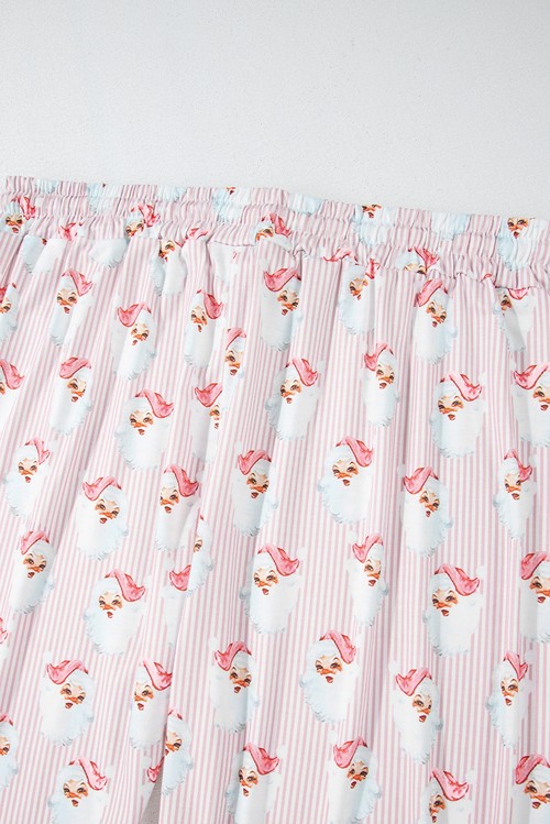 Pink Santa Claus Striped Print Loose Fit Two Piece Lounge