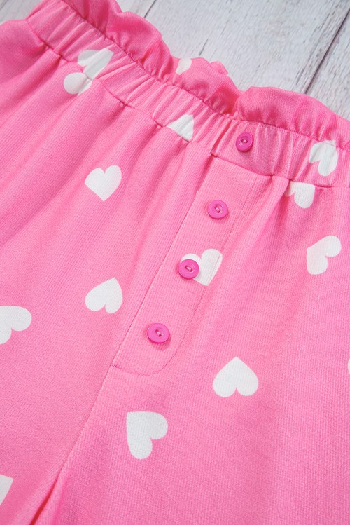 Pink Valentine Heart Print Long Sleeve Tee and Shorts Lounge