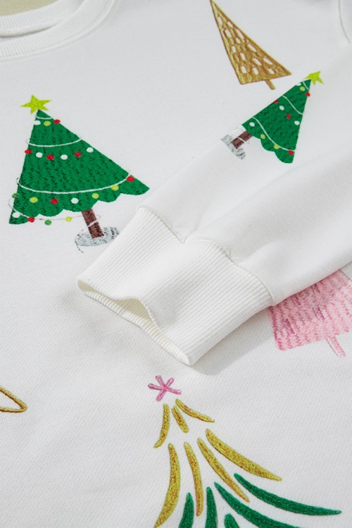 White Stripe Multi Christmas Tree Long Sleeve Top and Shorts
