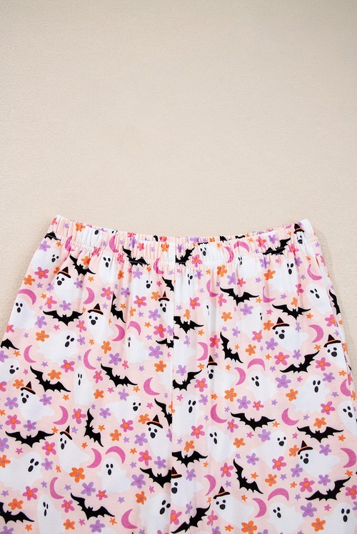 Pink Halloween Eve Haunted Honey Bat Print Pajama Set