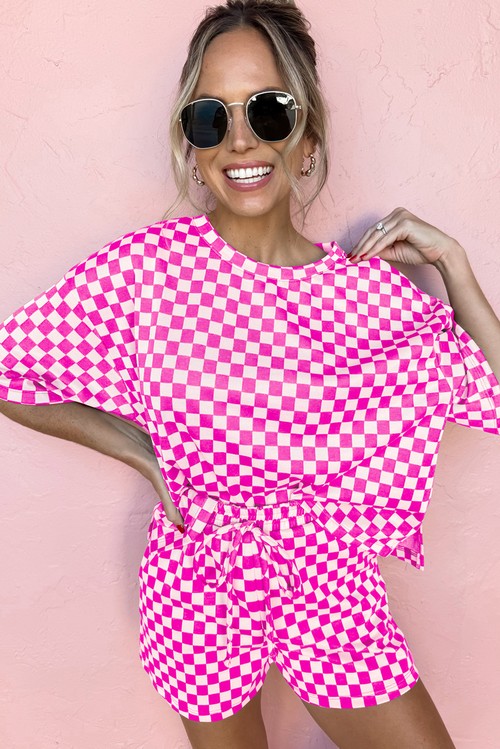 Rose Checkered Top and Short Casual 2pcs Set