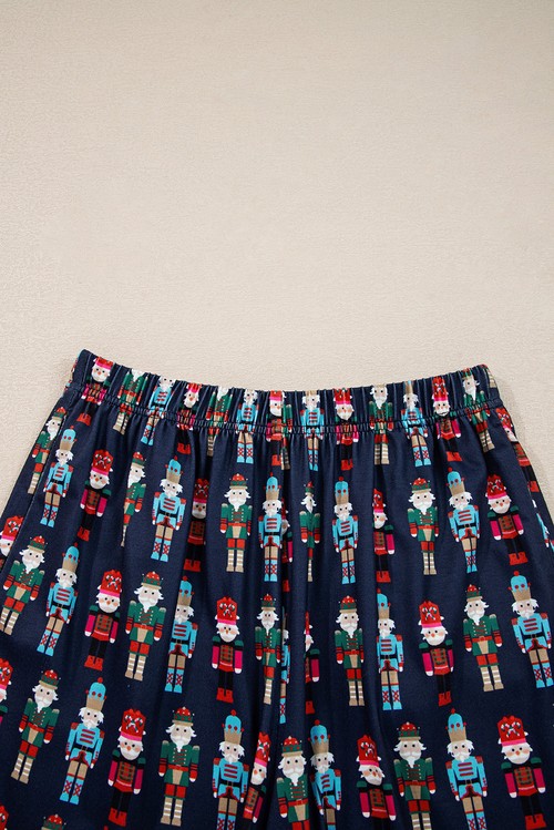 Pink Mama Claus Plaid Letter Tee Nutcracker Shorts 2pcs Lounge