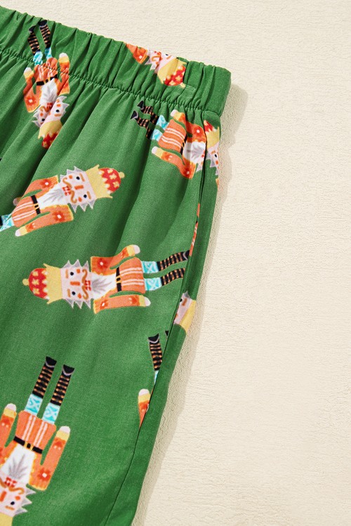 Green Christmas Candy Contrast Trim Bow Knot Silky 2pcs Pajama