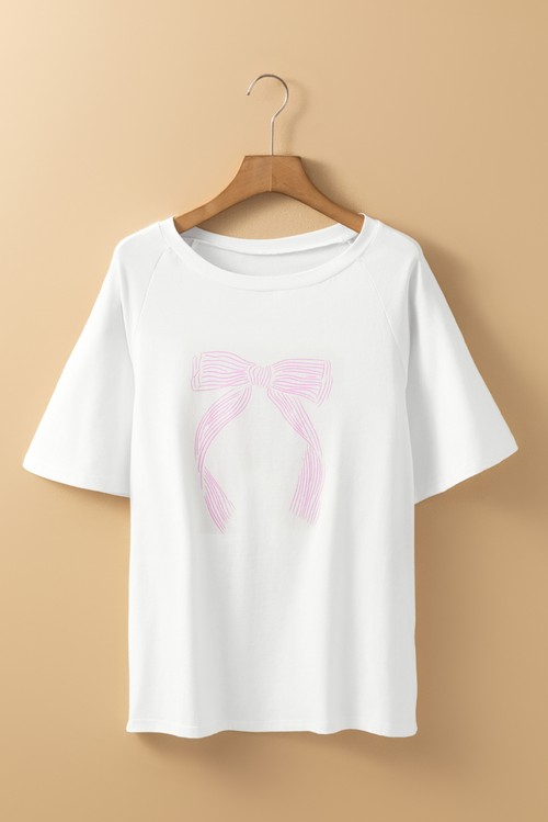 Pink Bow Knot Print Loose Fit Two Piece Casual Lounge