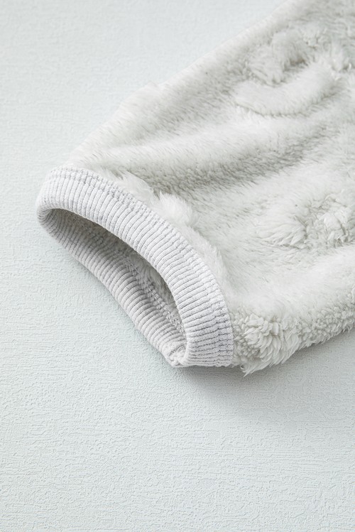 Light Grey Leopard Textured Loose Fit Fleece Lounge Set