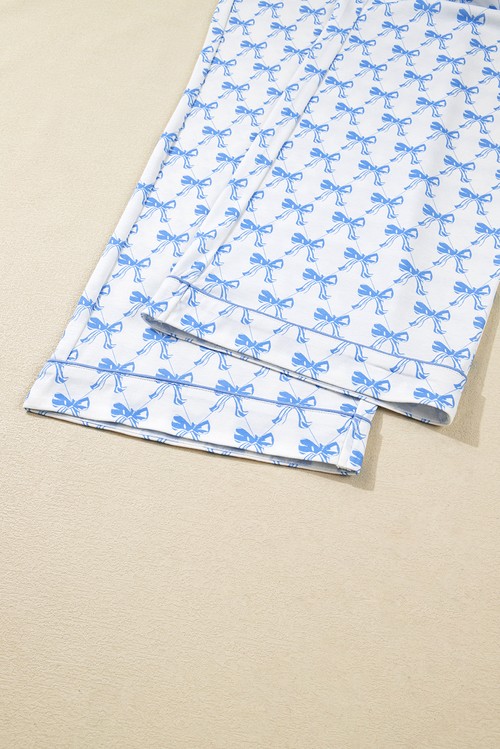 Sky Blue Bow Print Long Sleeve Shirt and Pants Soft