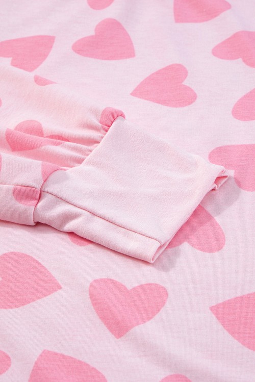 Pink Valentine Heart Shape Print Long Sleeve Top Shorts Lounge
