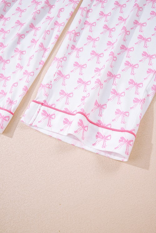 Pink Bow Print Long Sleeve Shirt and Pants Soft Pajama