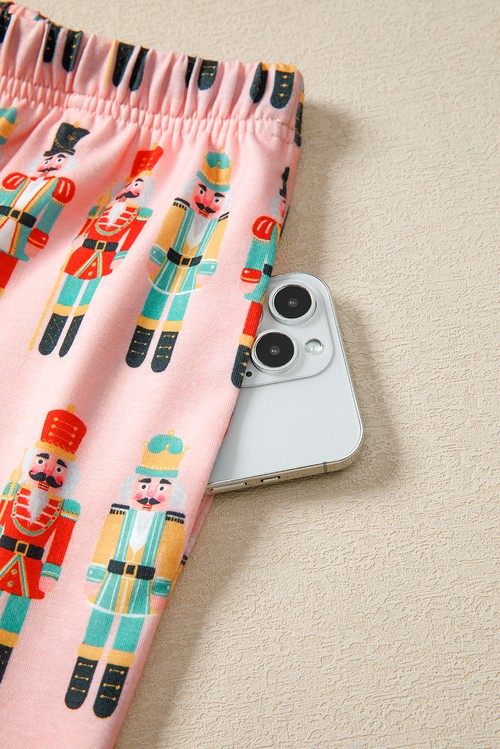 Pink Nutcracker March Long Sleeve Button Up 2pcs Pajama Short