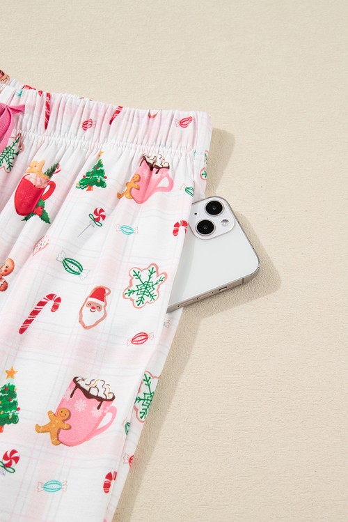 Pink Christmas Spirit Cute Holiday Print Short Sleeve Shirt and