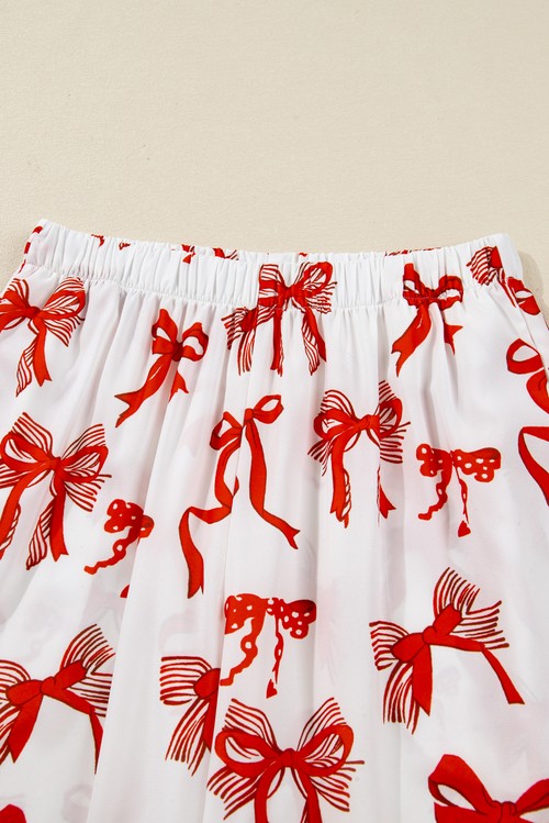 Red Christmas Bow Print Long 2pcs Pajama Set