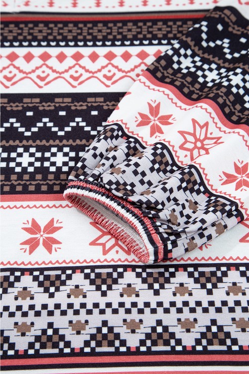 Black Retro Christmas Pattern Loose Pullover 2pcs Lounge Pant Set
