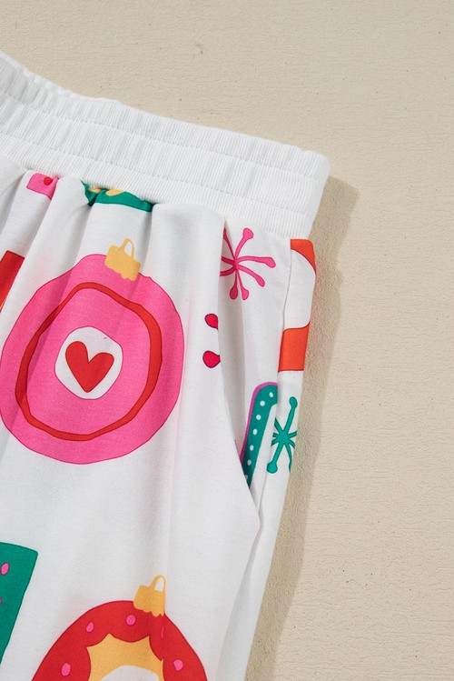 White Ho Ho Ho Christmas Fashion Print 2pcs Lounge Short