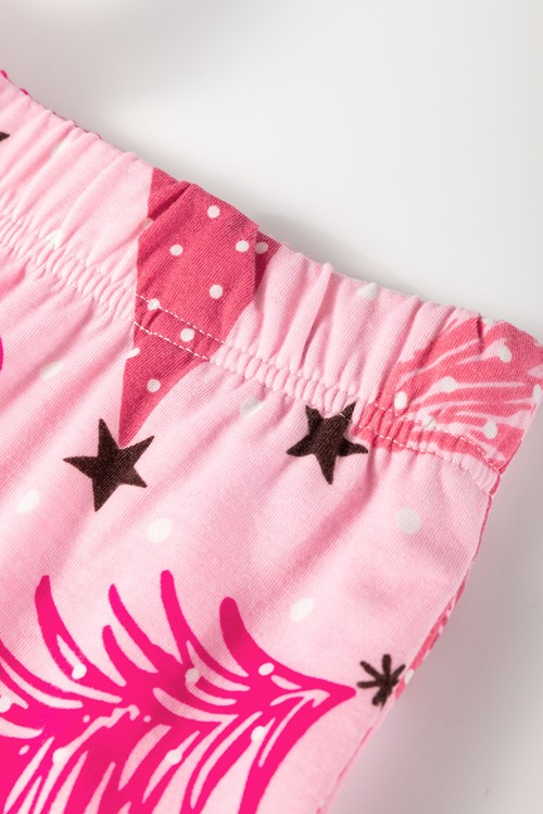 Pink Christmas Tree Print V Neck Buttoned Pullover and Drawstring