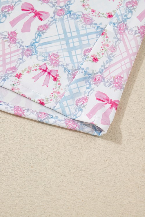 Pink Bow Wreath Pattern Christmas Holiday Tied Front Long Sleeve