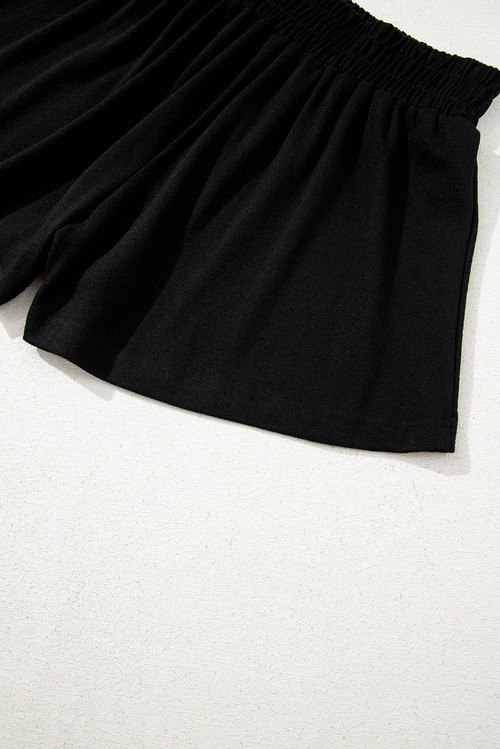 Black 3 Pcs Crop Tank Top Shorts with Cardigan Lounge