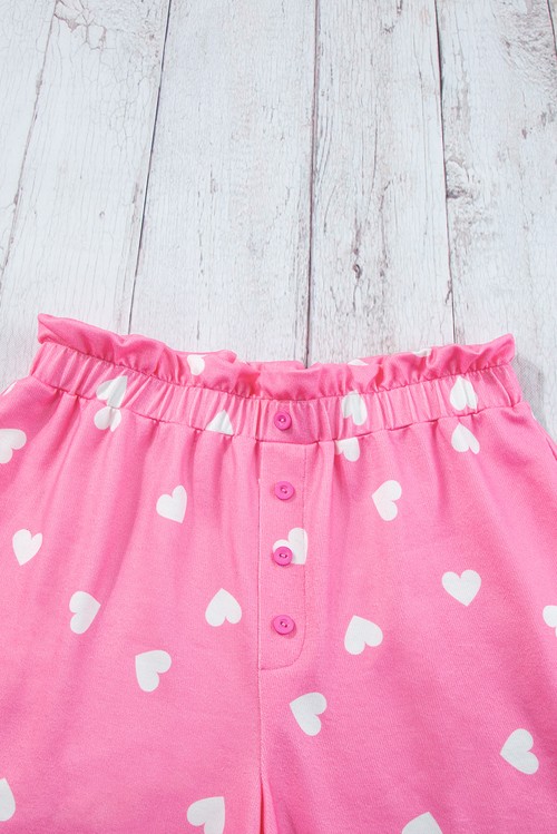 Pink Valentine Heart Print Long Sleeve Tee and Shorts Lounge