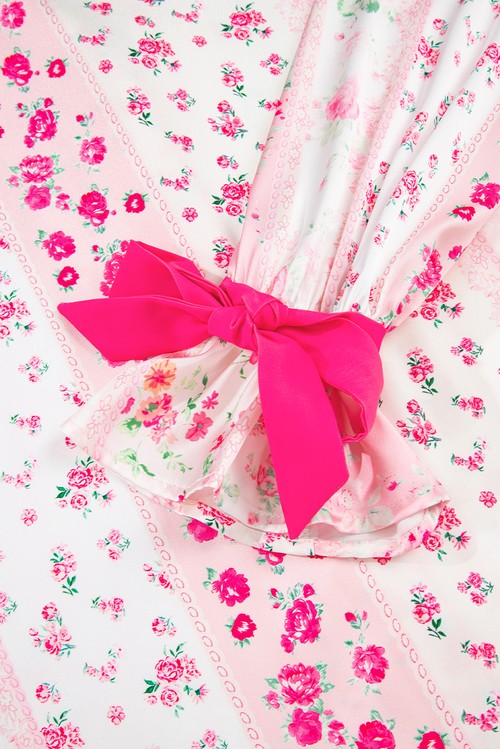 Pink Mixed Floral Print Contrast Piping Trim Satin Tie 2pcs