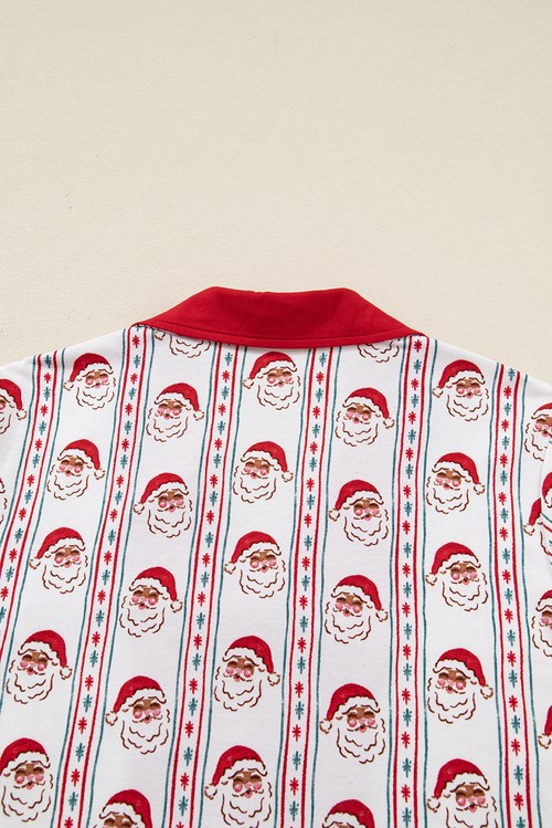 White Santa Stripes Ruffle PJ Set
