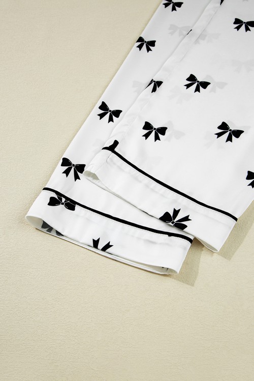 White Bows Print Two Piece Sleepwear