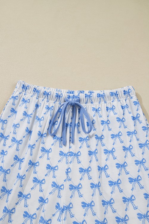 Sky Blue Bow Print Long Sleeve Shirt and Pants Soft