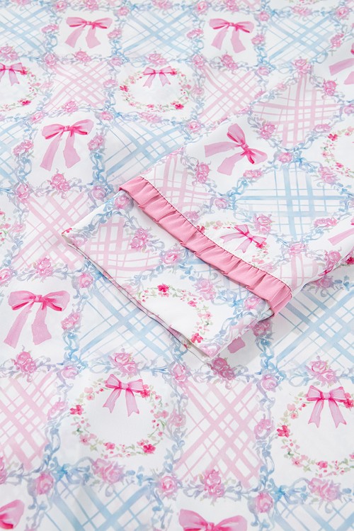 Pink Bow Wreath Pattern Christmas Holiday Tied Front Long Sleeve