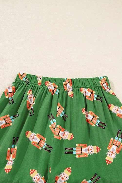 Green Christmas Candy Contrast Trim Bow Knot Silky 2pcs Pajama