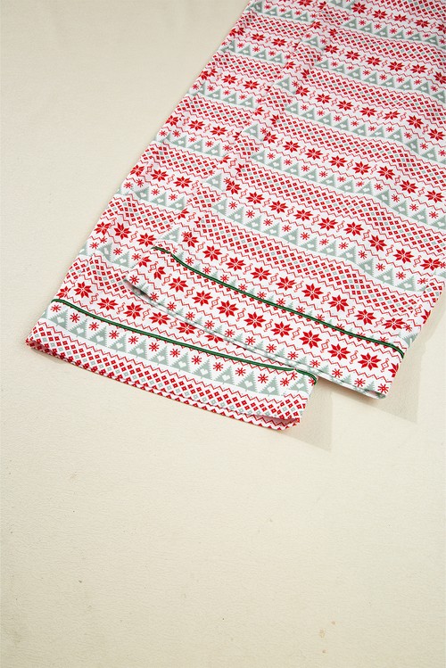 White Christmas Pattern Print Shirt Style Long 2pcs Pajama Set