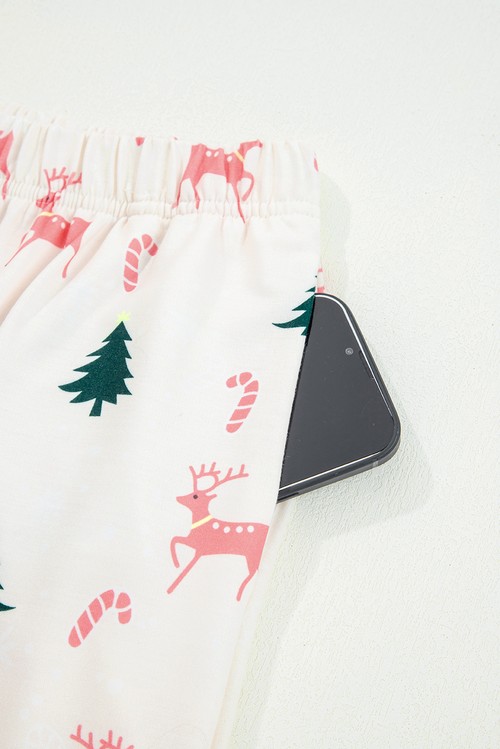 Pink Bow Christmas Tree Print Contrast Striped Banding 2pcs Lounge