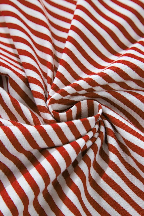 Red Stripe Buttoned V Neck Top and Knotted Waist Pants