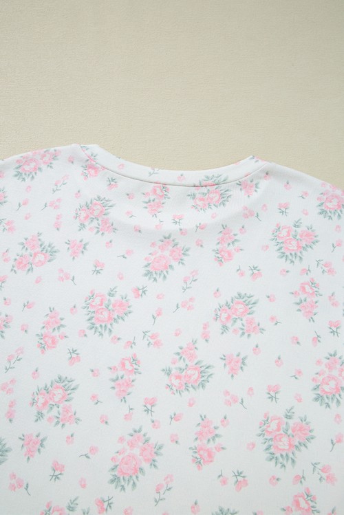 Pink Floral Lettuce Trim Tee and Shorts Ribbed Lounge Set