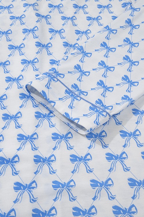 Sky Blue Bow Print Long Sleeve Shirt and Pants Soft