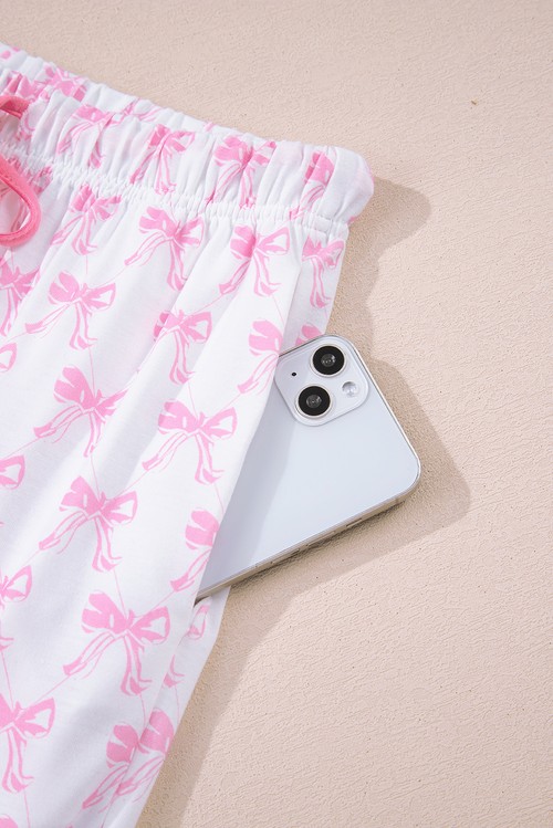 Pink Bow Print Long Sleeve Shirt and Pants Soft Pajama