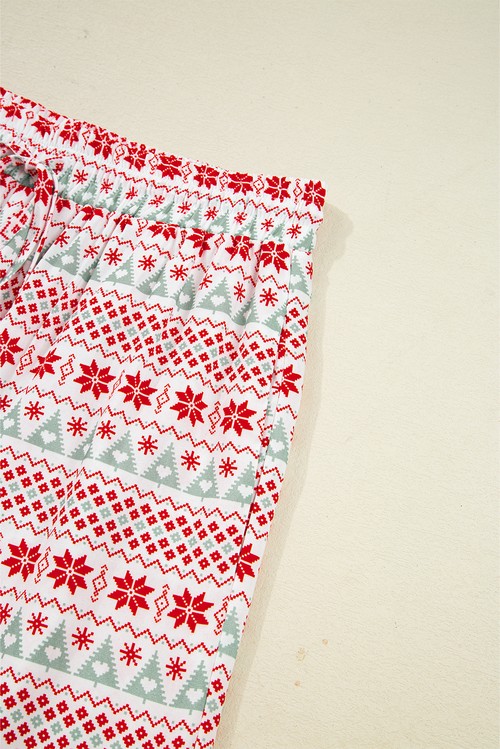 White Christmas Pattern Print Shirt Style Long 2pcs Pajama Set