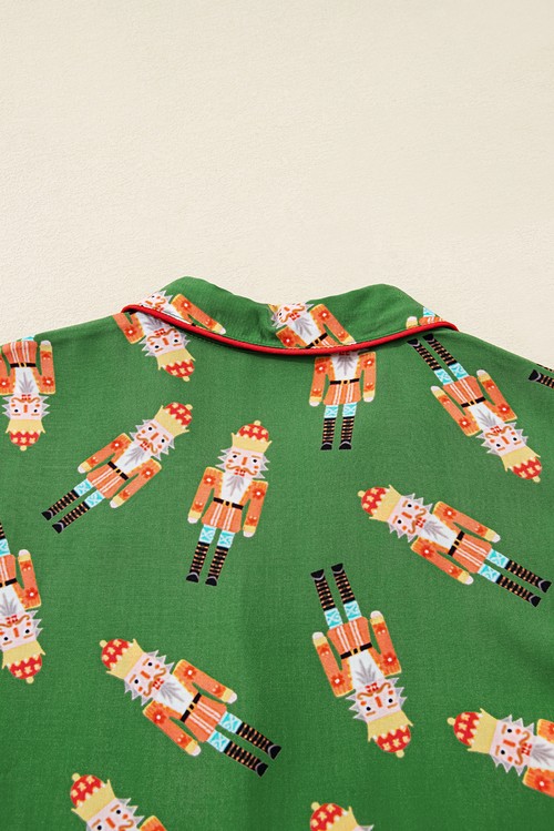 Green Christmas Candy Contrast Trim Bow Knot Silky 2pcs Pajama