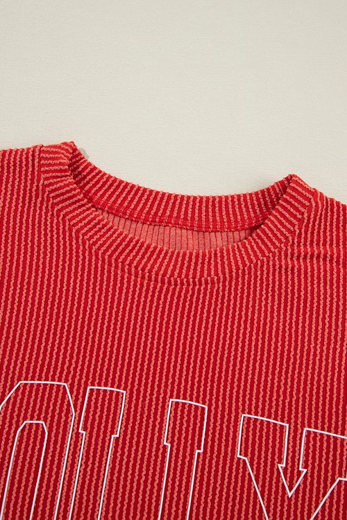 Fiery Red JOLLY Corded Long Sleeve Top and Pockets Pants