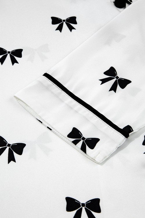 White Bows Print Two Piece Sleepwear