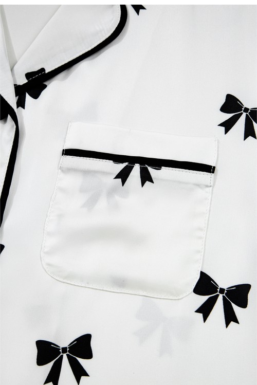 White Bows Print Two Piece Sleepwear