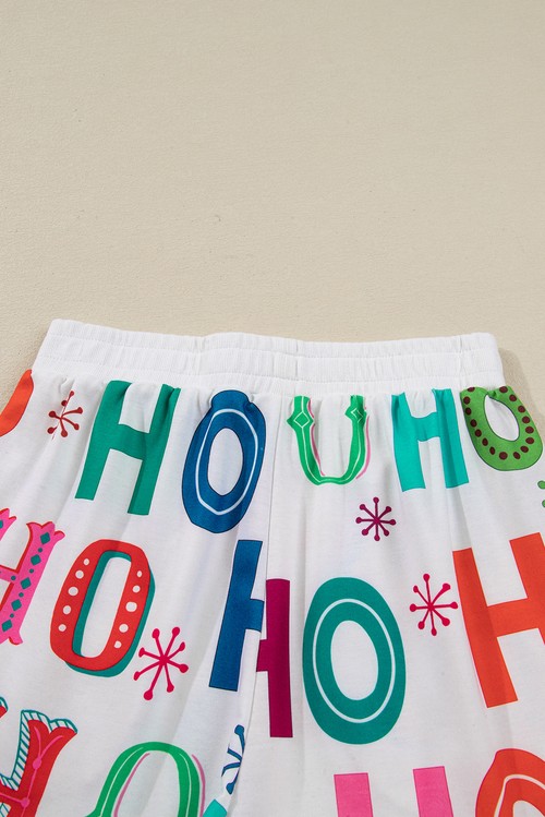 White Ho Ho Ho Christmas Fashion Print 2pcs Lounge Short