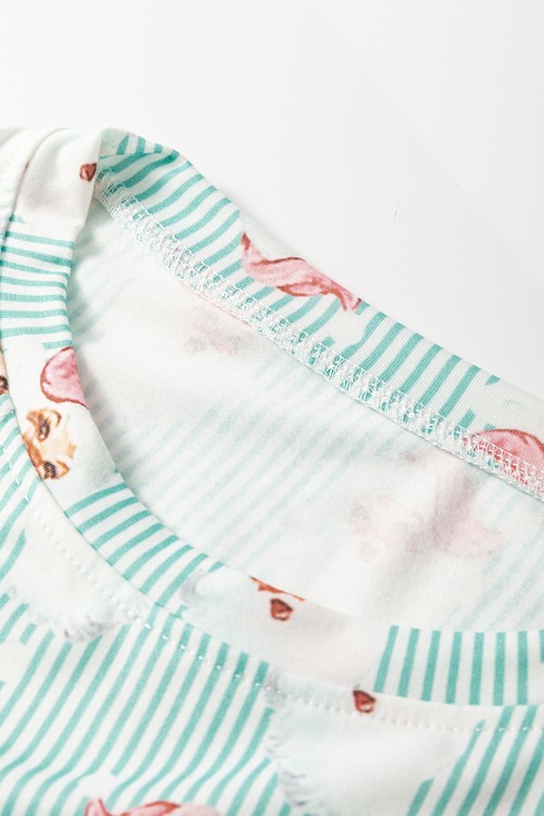 Green Santa Claus Striped Print Loose Fit Two Piece Lounge