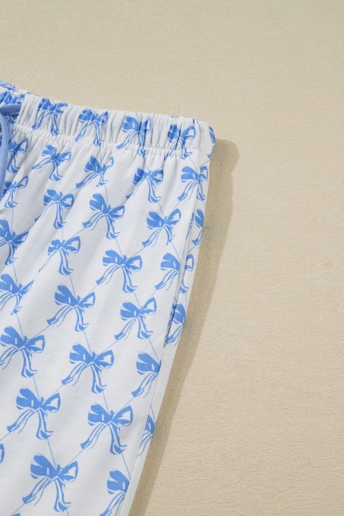 Sky Blue Bow Print Long Sleeve Shirt and Pants Soft