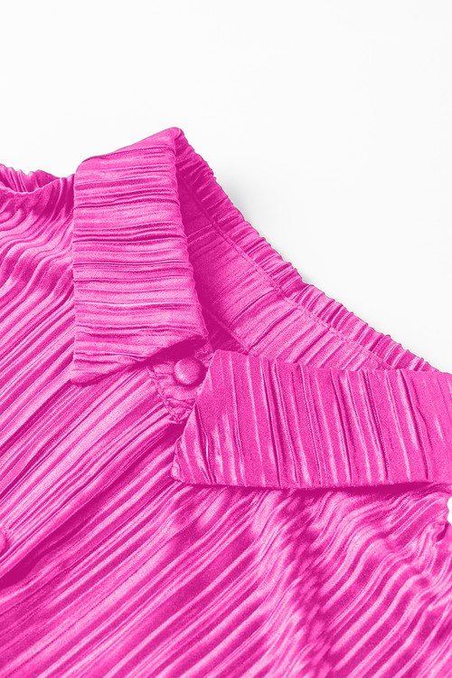 Rose Pleated Long Sleeve Shirt and Wide Leg Pants Set