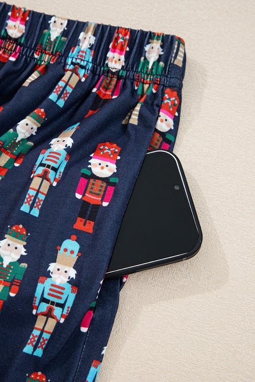 Pink Mama Claus Plaid Letter Tee Nutcracker Shorts 2pcs Lounge