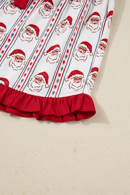 White Santa Stripes Ruffle PJ Set