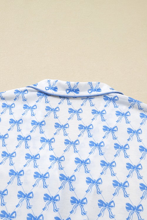 Sky Blue Bow Print Long Sleeve Shirt and Pants Soft