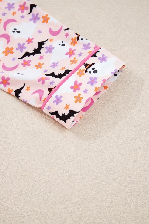 Pink Halloween Eve Haunted Honey Bat Print Pajama Set