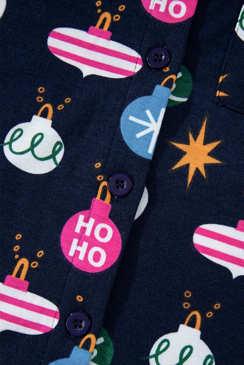 Navy Blue Colorful Christmas Lights Print Shirt and Pants Pajama