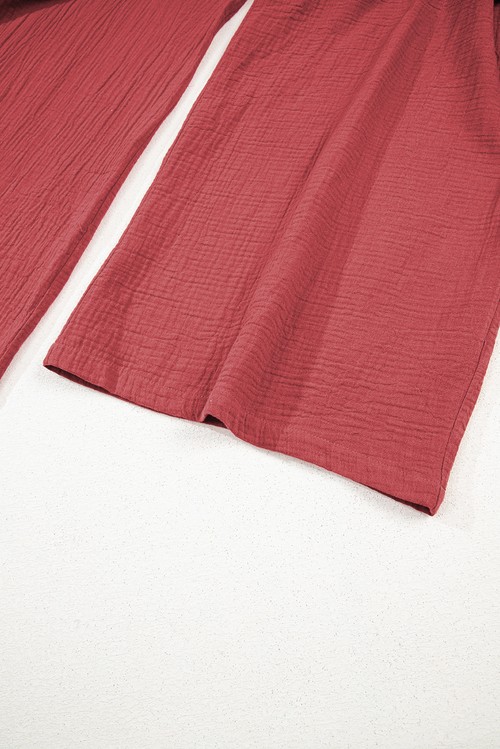 Red Clay Knotted Back Strap Cotton Bib Jumpsuit