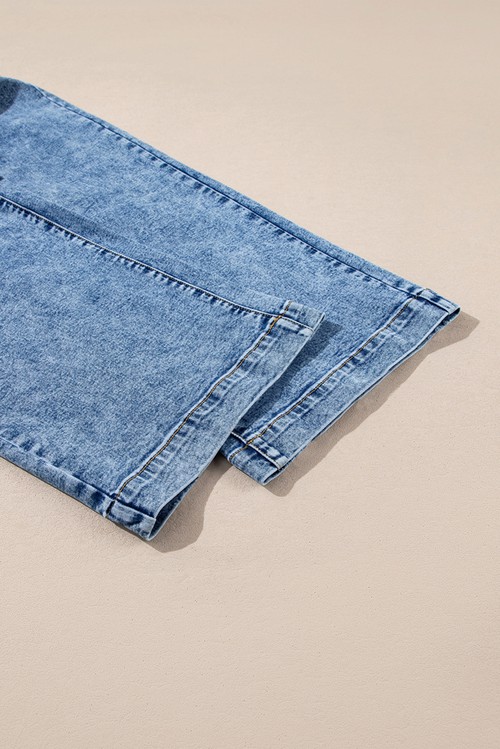 Blue Chic Patch Pocket Straight Leg Loose Jeans